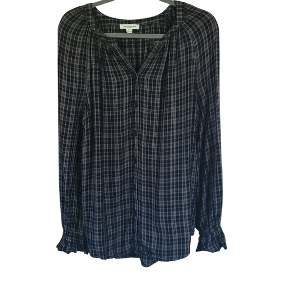 Beachlunchlounge Luna Plaid Ruffle Cuff Tunic Top S Black Gray Long Sleeve - Picture 8 of 11